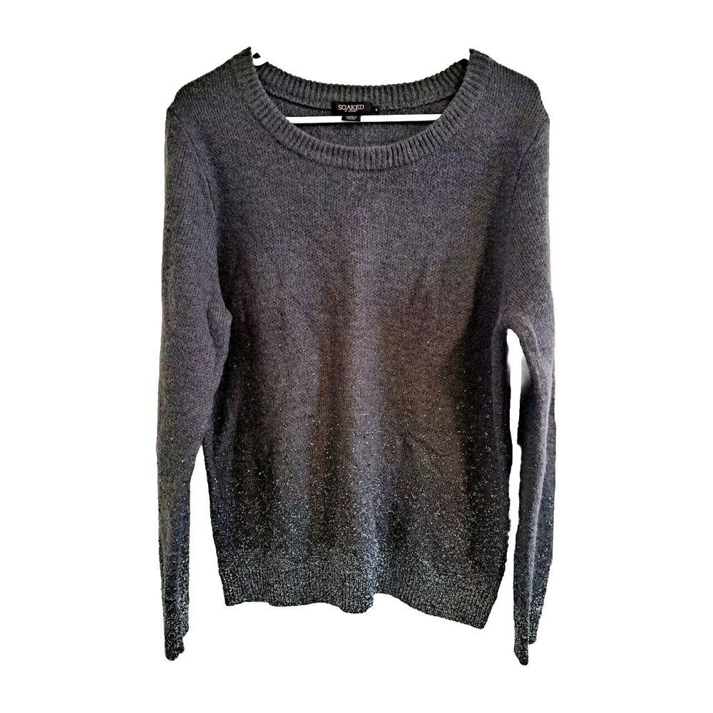 Soaked‎ in Luxury Women Gray Knit Acrylic Round Neck Long Sleeve Sweater Size L